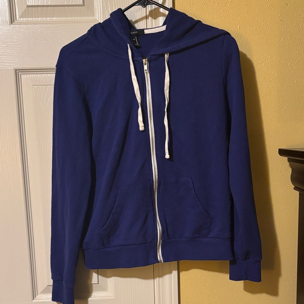 Forever 21 Blue Hoodie with White Accents